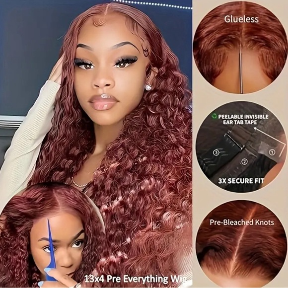 200% Density 18” Reddish Brown 13x4 Human Hair Water Wave Lace Frontal Wig - Picture 4 of 11